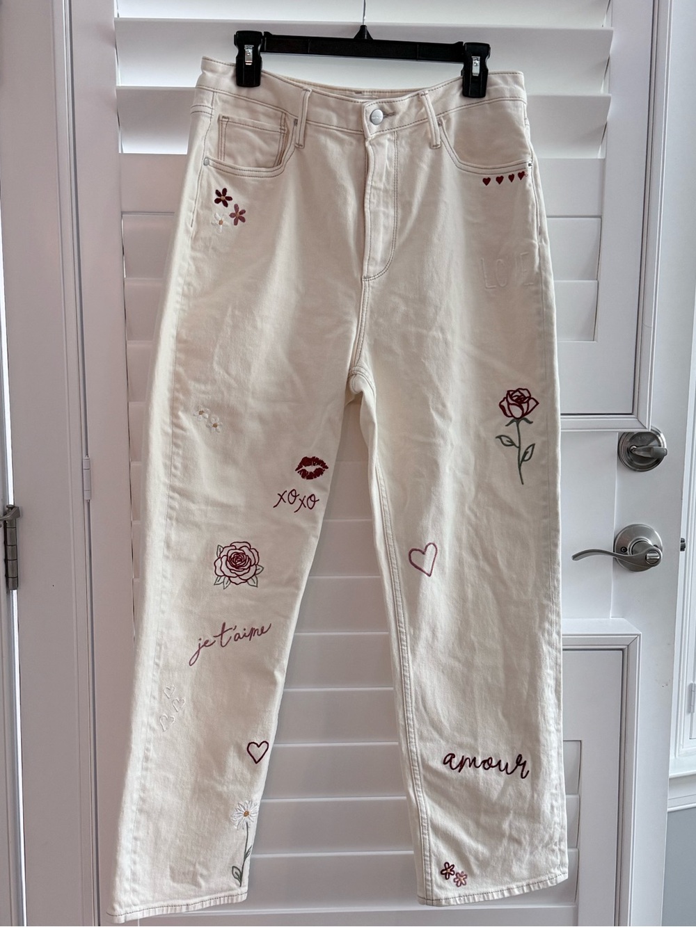 DRIFTWOOD Cream Straight-Leg Jeans “Love Letters” Embroidery RARE NWOT
